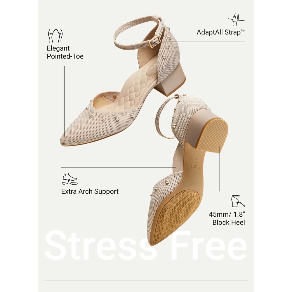 VIVAIA Galilea Ballet Blush Pearl Knit Pointed Toe Block Heel Pumps EU 41 US 9.5 - Picture 5 of 16